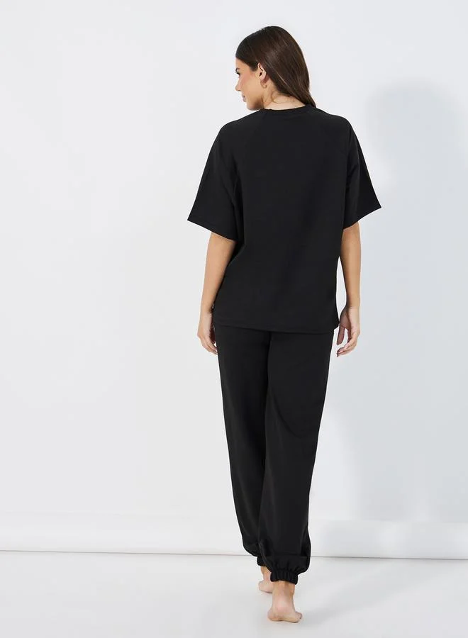 Styli New York City Raglan Sleeves Top & Joggers Lounge Set