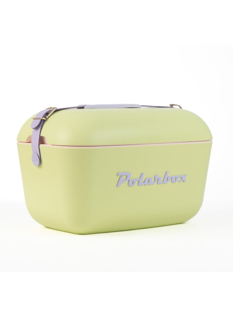 Polarbox Polarbox® 20L Ice Box - Portable - Rigid Thermal Insulated Cooler Box - For Outdoor Beach Picnic, Party Drinks & Food Use - Storage Box - Pop - Lime/Lilac Cooler with Lilac Leather Strap - Image 1