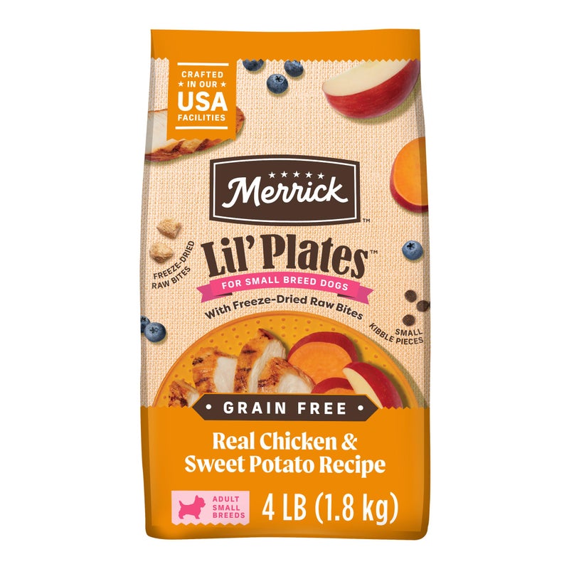 Merrick Lilâ€™ Plates Grain Free Dry Dog Food For Small Dogs, Chicken And Sweet Potato Kibble With Raw Bites - 4.0 lb. Bag - Image 1