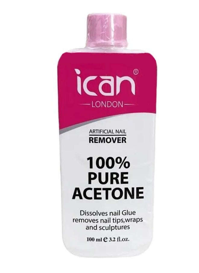iCan London Acetone 100% Pure Nail Polish Remover UV GEL Soak Off 100ml  - Image 1