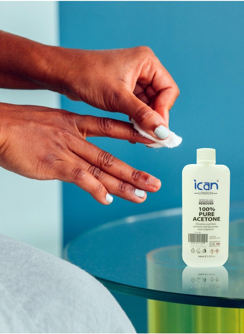 iCan London Acetone 100% Pure Nail Polish Remover UV GEL Soak Off 100ml  - Image 3