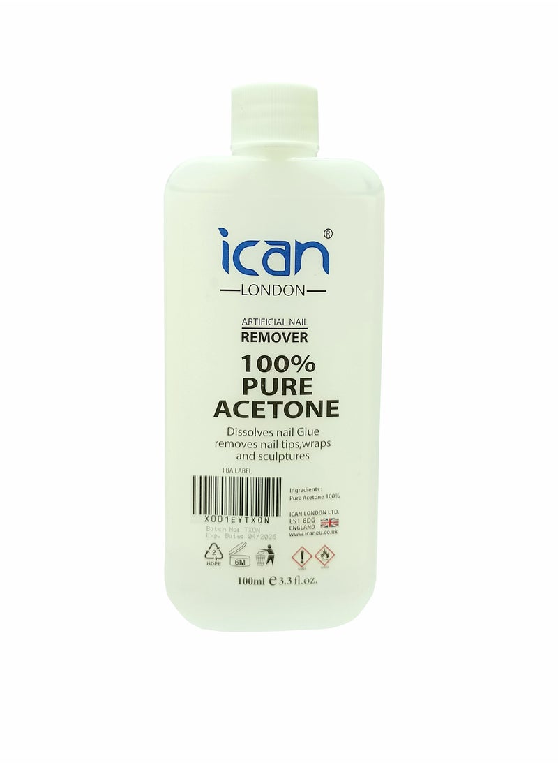iCan London Acetone 100% Pure Nail Polish Remover UV GEL Soak Off 100ml  - Image 2