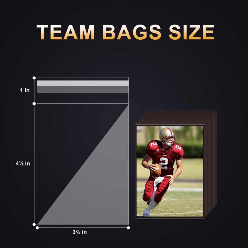 Comnge 500ct Resealable Team Bags - Secure Storage Sleeves for Standard Trading Cards, Standard Toploaders, Magnetic Card Holder (35pt-130pt) Organize, Protect & Transport Card Collections - Image 2