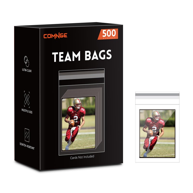 Comnge 500ct Resealable Team Bags - Secure Storage Sleeves for Standard Trading Cards, Standard Toploaders, Magnetic Card Holder (35pt-130pt) Organize, Protect & Transport Card Collections - Image 1