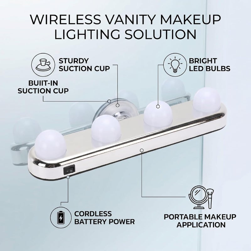 LED Makeup Light Portable Vanity Mirror Lights for Bathroom Bright Adjustable Wireless Makeup Light for Home and Travel Material: Plastic (White) - Image 3