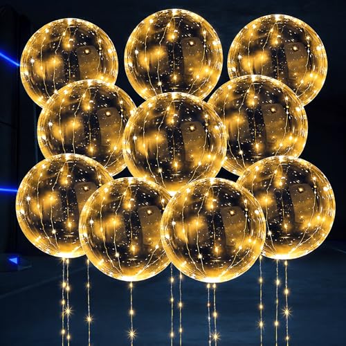 Tesorrio LED Light Up Balloons 10 Pack 20 Transparent Glow Balloons Light Up with LED String Lights Switch Easy Air or Helium Use for Special Events Weddings Party Decorations Festive Nights - Image 1