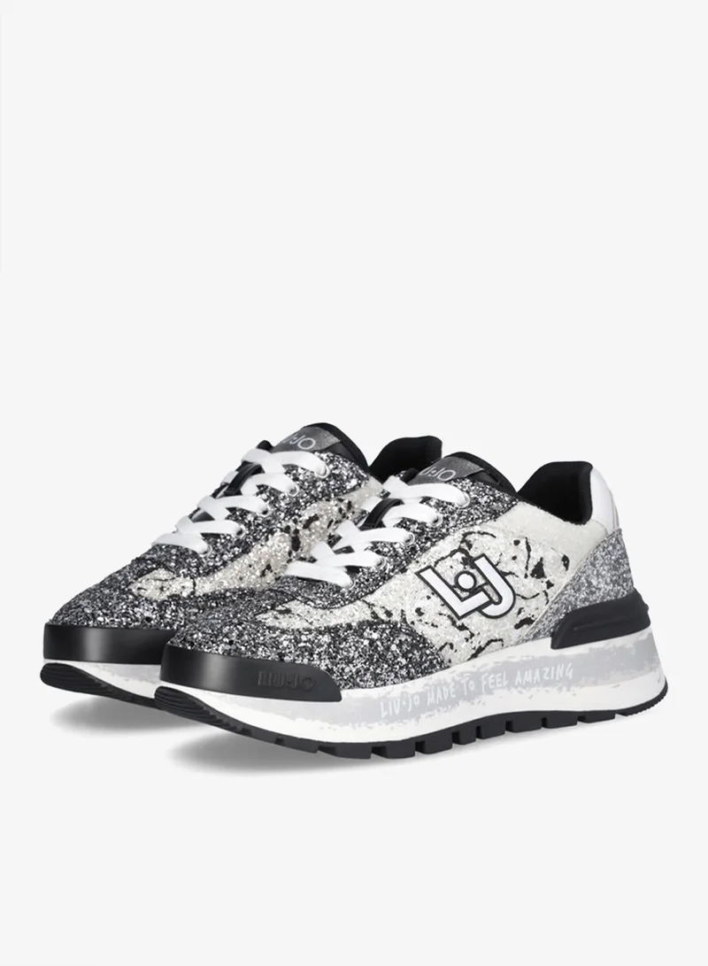 ليو جو حذاء رياضي بكعب سميك مزين بالكامل بالترتر
