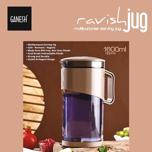 Ganesh Plastic Ravish Jug with Lid to Serve Ice Tea, Juice, Cocktail, Mocktail, Beverages, for Dining Table-Color May Vary,1600 ml - Image 5