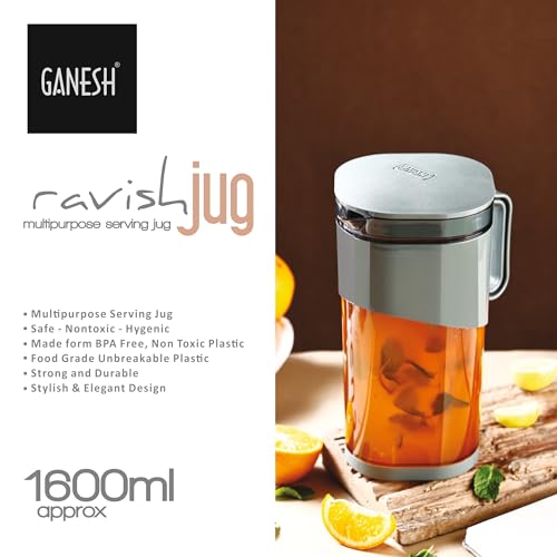 Ganesh Plastic Ravish Jug with Lid to Serve Ice Tea, Juice, Cocktail, Mocktail, Beverages, for Dining Table-Color May Vary,1600 ml - Image 4