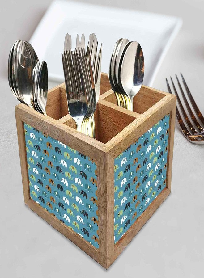 Nutcase Wooden Cutlery Stand Holder Silverware Caddy Spoons Forks Knives Organizer for Dining Table & Kitchen -Made in India-Spoons NOT Included - Elements Blue - Image 2