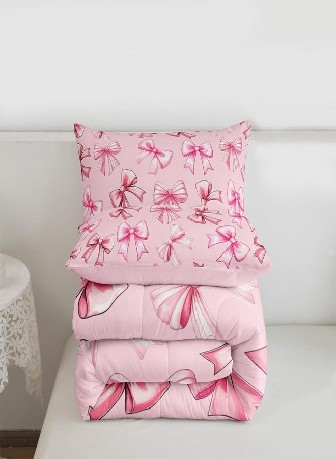 Feelyou Kawaii Pink Bow Kids Comforter Set Twin Dreamy Princess Style Bedding Set Cute Coquette Bow Knot Duvet Quilt Bedroom Gifts for Women Teen Girl,Decor Cute Bowknot Microfiber Soft Breathable - Image 4