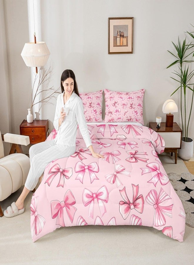 Feelyou Kawaii Pink Bow Kids Comforter Set Twin Dreamy Princess Style Bedding Set Cute Coquette Bow Knot Duvet Quilt Bedroom Gifts for Women Teen Girl,Decor Cute Bowknot Microfiber Soft Breathable - Image 5