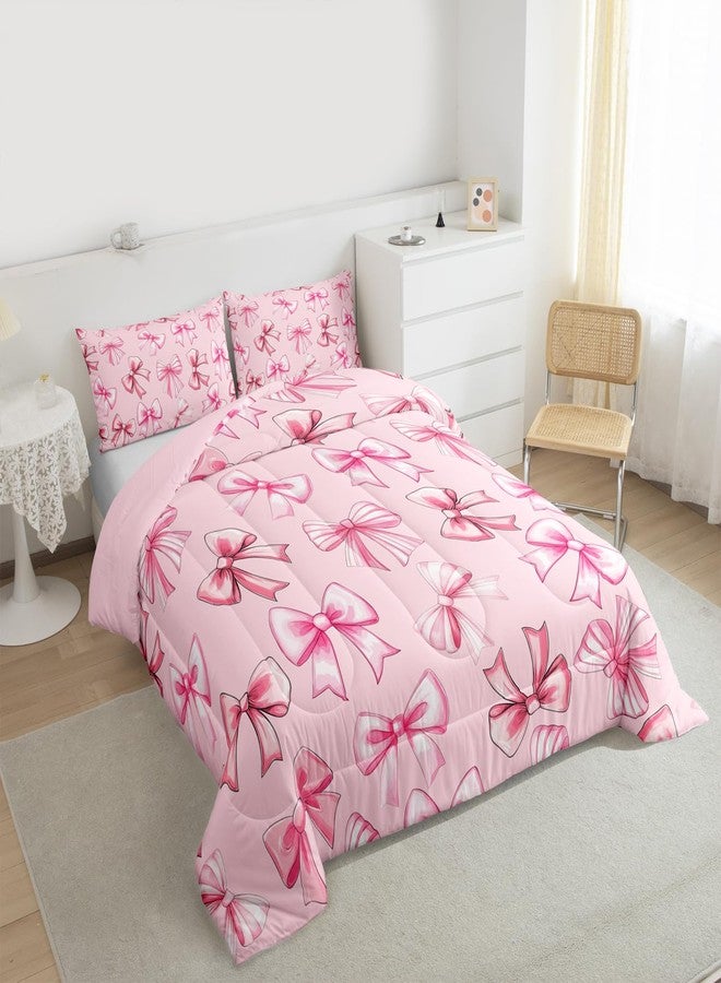 Feelyou Kawaii Pink Bow Kids Comforter Set Twin Dreamy Princess Style Bedding Set Cute Coquette Bow Knot Duvet Quilt Bedroom Gifts for Women Teen Girl,Decor Cute Bowknot Microfiber Soft Breathable - Image 3