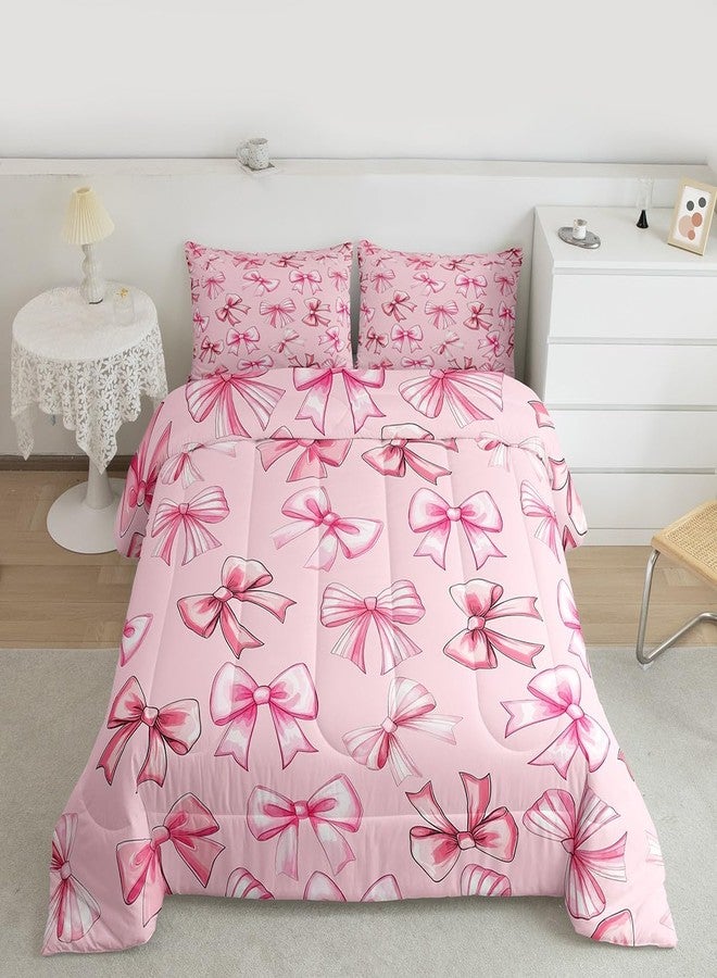 Feelyou Kawaii Pink Bow Kids Comforter Set Twin Dreamy Princess Style Bedding Set Cute Coquette Bow Knot Duvet Quilt Bedroom Gifts for Women Teen Girl,Decor Cute Bowknot Microfiber Soft Breathable - Image 2