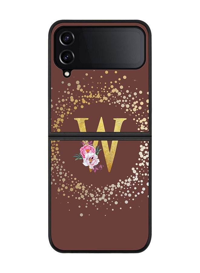Stylizedd Rugged Black edge case for Samsung Galaxy Z Flip4 Slim fit Soft Case Flexible Rubber Edges TPU Gel Thin Cover - Custom Monogram Initial Letter Floral Pattern Alphabet - W (Brown) - Image 1