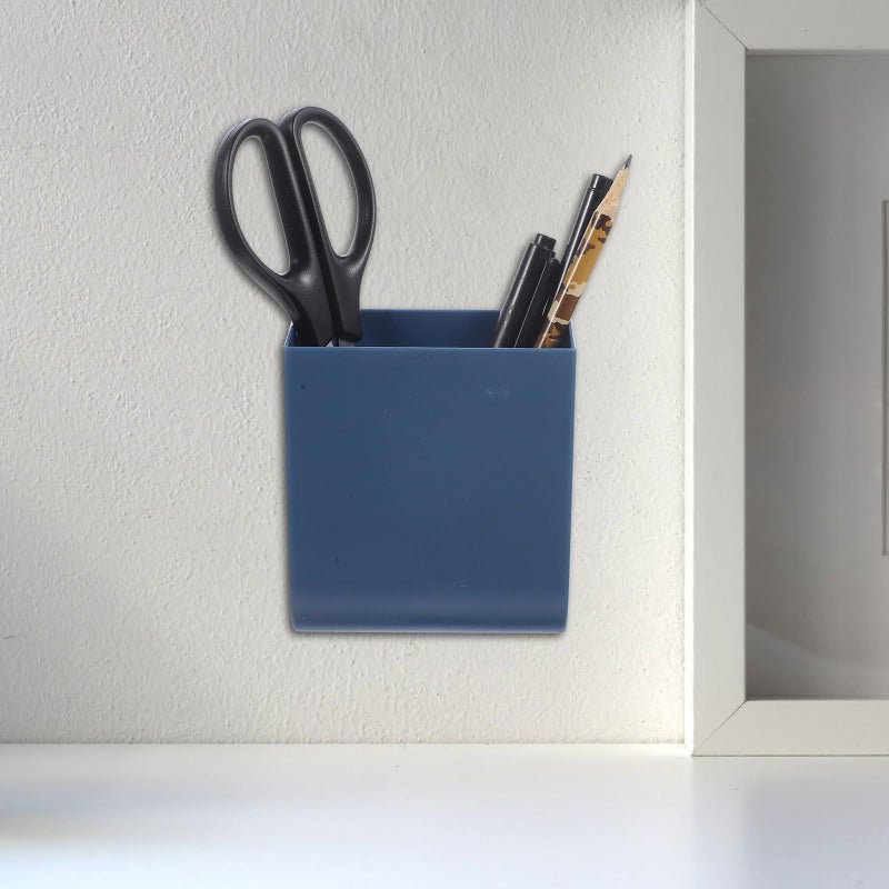 Blue Wall Mounted Pen Holder And Phone Stand No Punch Office Storage Rack - Image 4