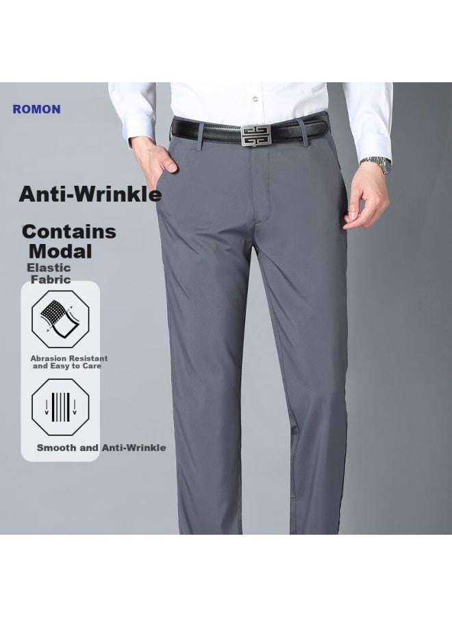 Romon Non-Iron Wrinkle-Resistant Elasticity Men'S Casual Pants Business Formal Loose Straight-Leg Dad Suit Trousers Long Pants