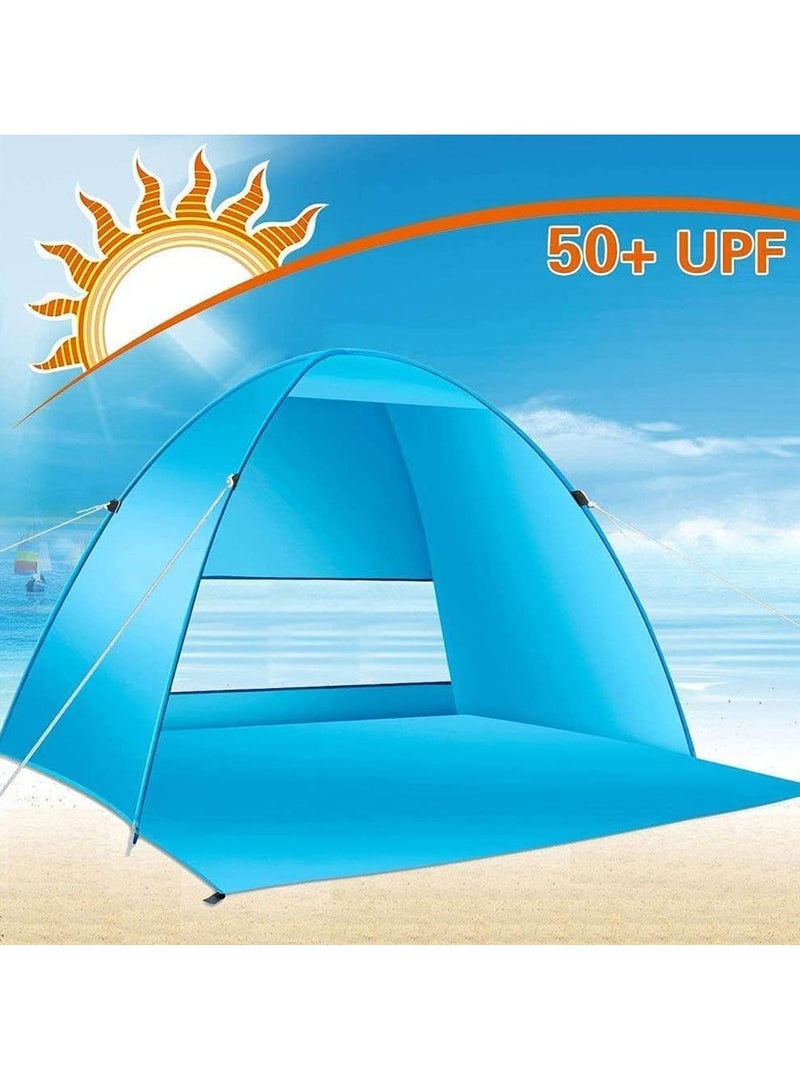 Outdoor Beach Tent Set Automatic Pop Up Camping Fishing Tents Anti UV Beach Tent Foldable Sunshade Portable Lightweight Waterproof with Bag 3-4 Person (Blue) - Image 3
