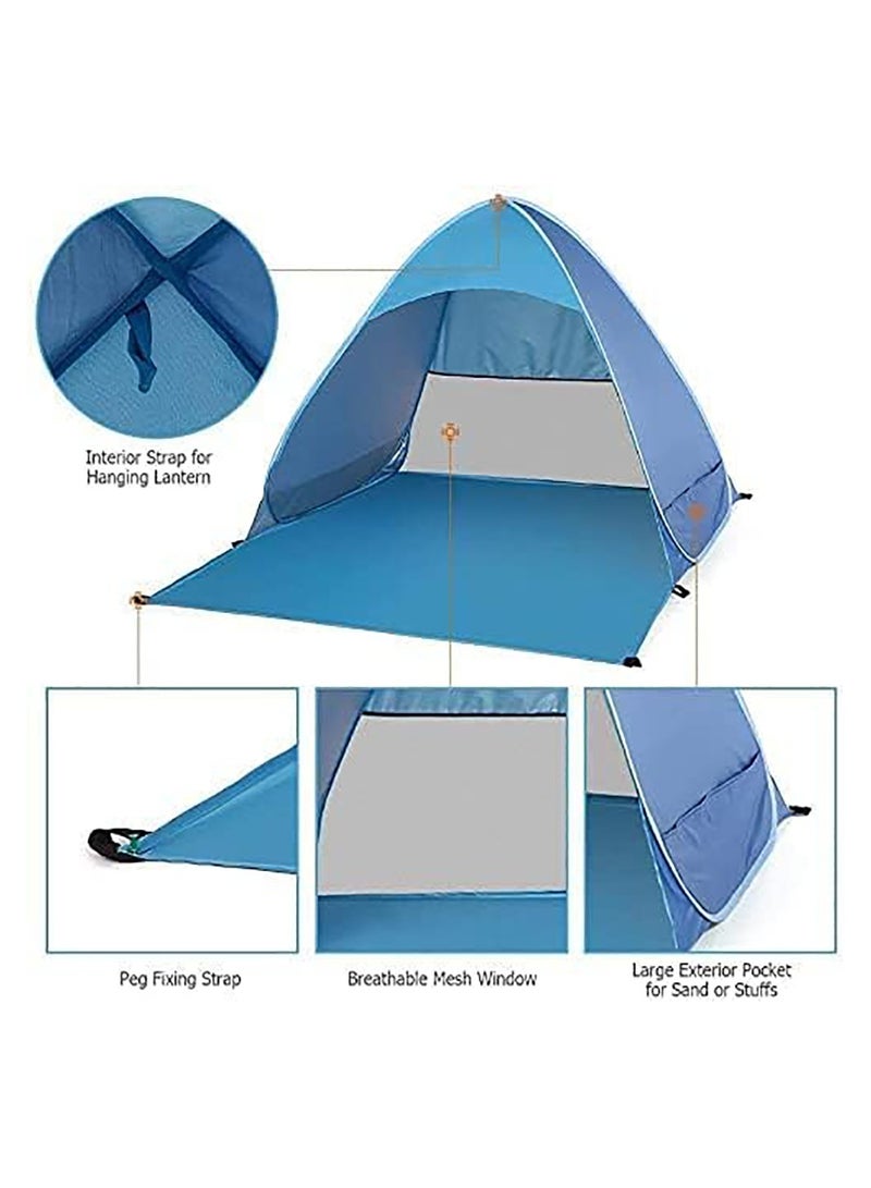 Outdoor Beach Tent Set Automatic Pop Up Camping Fishing Tents Anti UV Beach Tent Foldable Sunshade Portable Lightweight Waterproof with Bag 3-4 Person (Blue) - Image 2