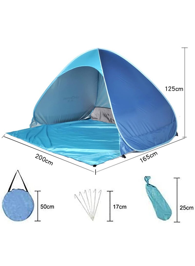 Outdoor Beach Tent Set Automatic Pop Up Camping Fishing Tents Anti UV Beach Tent Foldable Sunshade Portable Lightweight Waterproof with Bag 3-4 Person (Blue) - Image 4