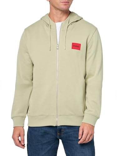 HUGO Regular Fit Square Logo Jersey Hooded Zip Up Sweatshirt green tea L