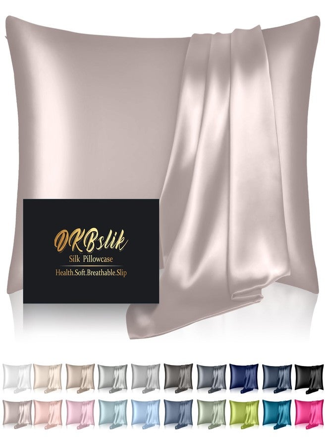 DKBslik Mulberry Silk Pillow Cases Standard Size, Silk Pillowcase for Hair and Skin, Both Sides Natural Silk Satin Pillowcase for Sleeping Women with Zipper, Gifts for Women Men, Taupe - Image 1
