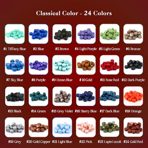 TRINIDa Wax Seal Kit, Premium Wax Seal Stamp Kit with 24 Colors 624 Pcs Beads, Metallic Pens, Warmer, Spoon and Tea Candles for Wedding Invitation, Letter Envelope, Gift Cards & DIY Crafts - Image 5