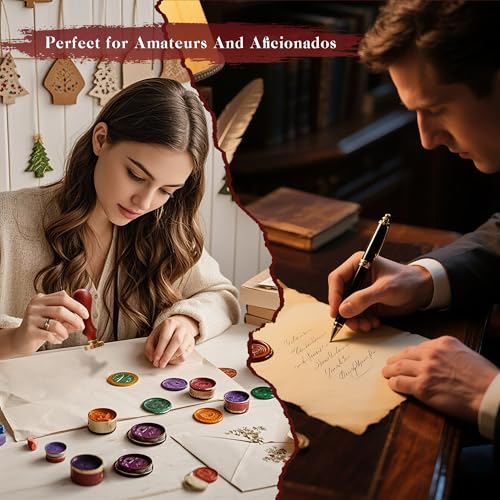TRINIDa Wax Seal Kit, Premium Wax Seal Stamp Kit with 24 Colors 624 Pcs Beads, Metallic Pens, Warmer, Spoon and Tea Candles for Wedding Invitation, Letter Envelope, Gift Cards & DIY Crafts - Image 4