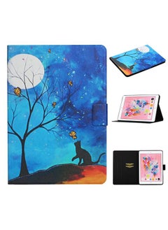 Case Cover For iPad 10.2 Colored Drawing Pattern Horizontal Flip Leather Case with Holder & Card Slots & Sleep / Wake-up Function Moonlight Cat