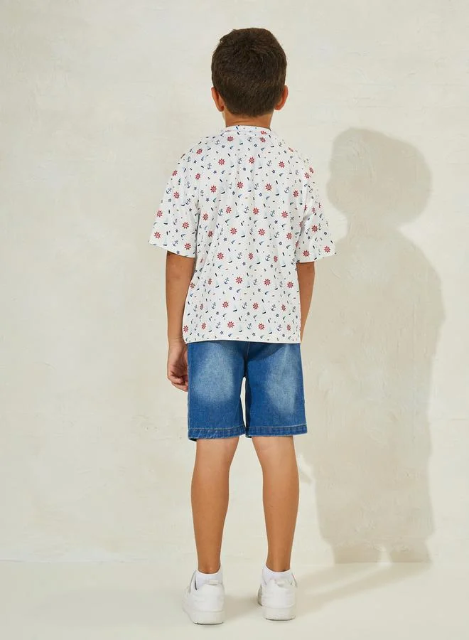 Styli Printed T-Shirt & Denim Short Set