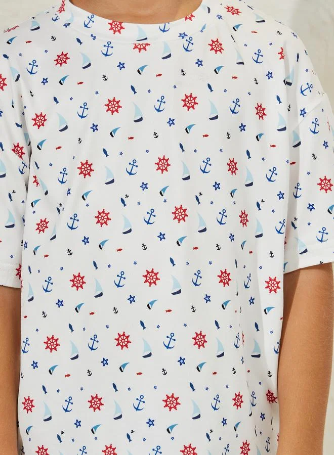 Styli Printed T-Shirt & Denim Short Set