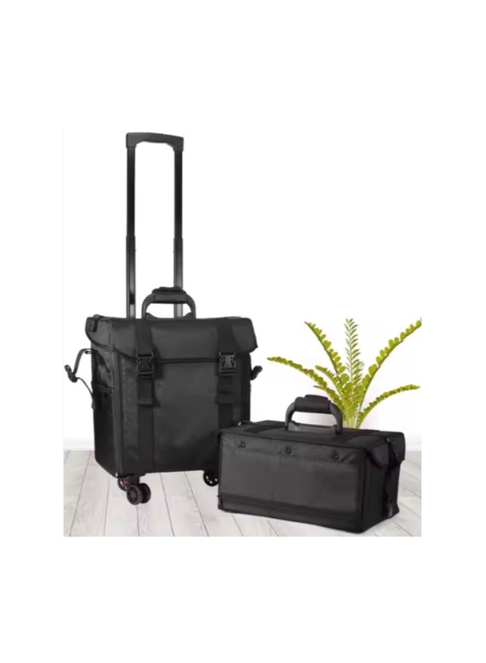 منظم مكياج احترافي 2 في 1 بعربة، حقيبة سفر تجميلية مع صناديق درج - أسود - Image 4