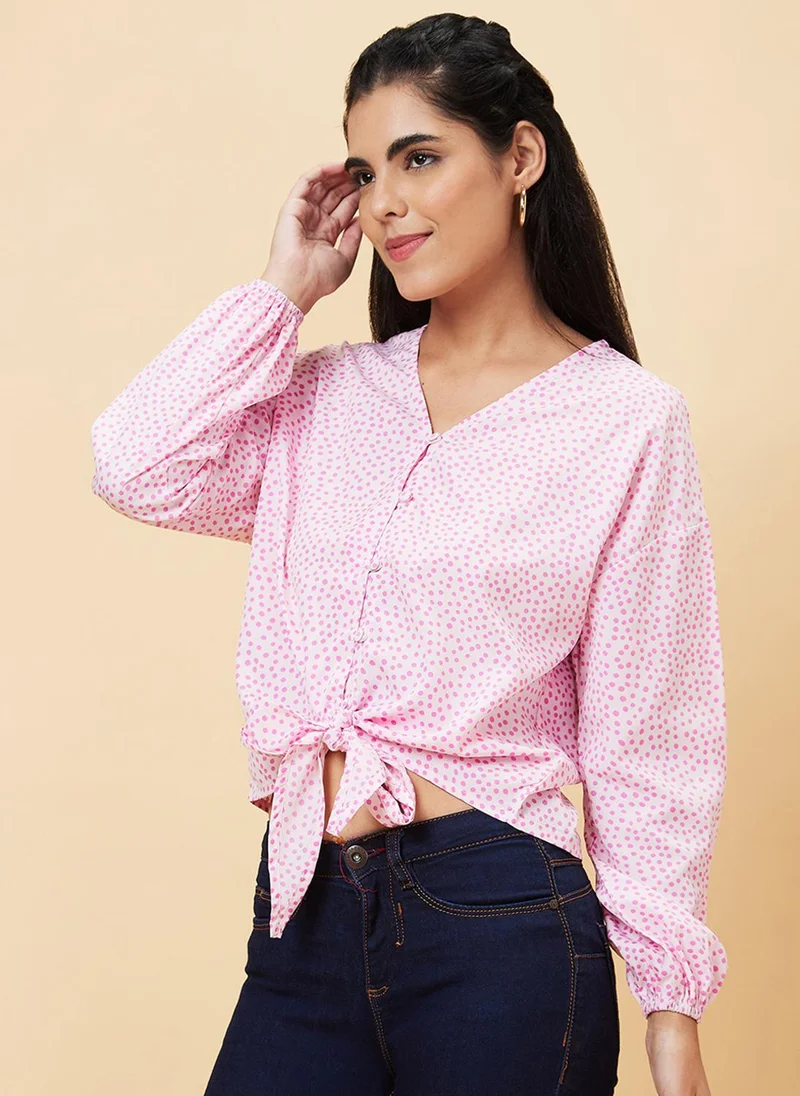 globus Globus Women Pink Geometric Printed Tie-Ups Top