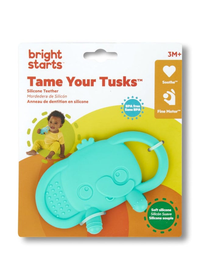 Bright Starts Tame Your Tusks Silicone Teether With Handles, Easy-Grasp Elephant, Blue, 3 Months + - Image 2