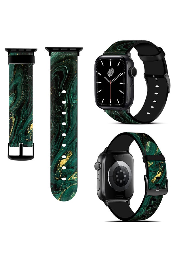 O Ozone - Silicone Straps For Apple Watch Series 10 9 8 7 6 5 4 SE 38/40/41/42mm Stylish Pattern Silicone Straps Watch Bands - Green Marble - Image 1