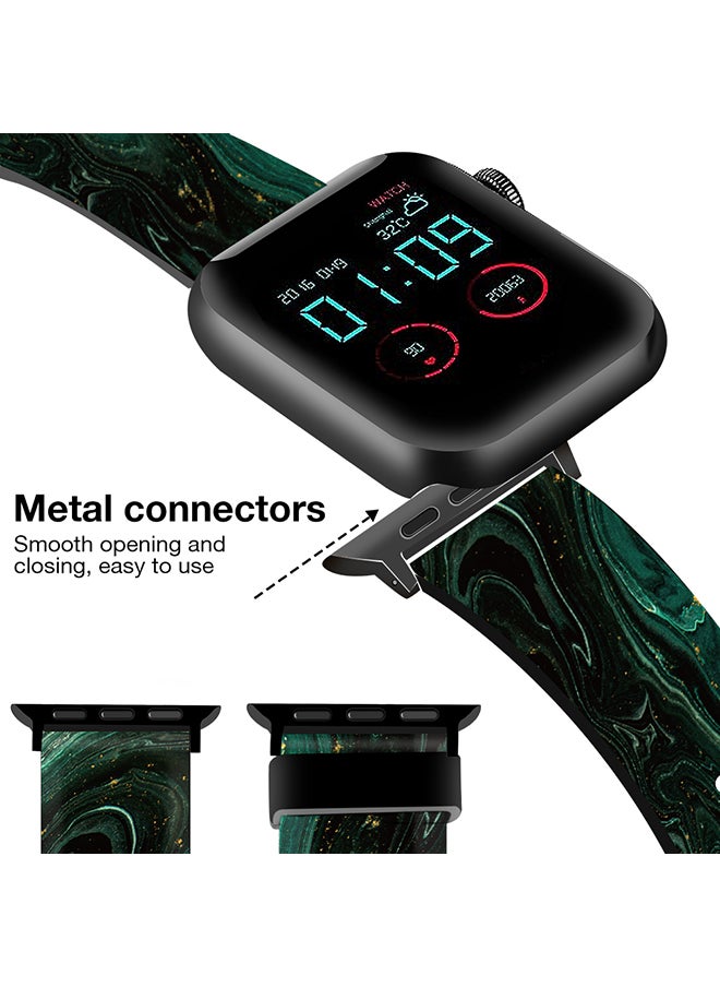 O Ozone - Silicone Straps For Apple Watch Series 10 9 8 7 6 5 4 SE 38/40/41/42mm Stylish Pattern Silicone Straps Watch Bands - Green Marble - Image 1