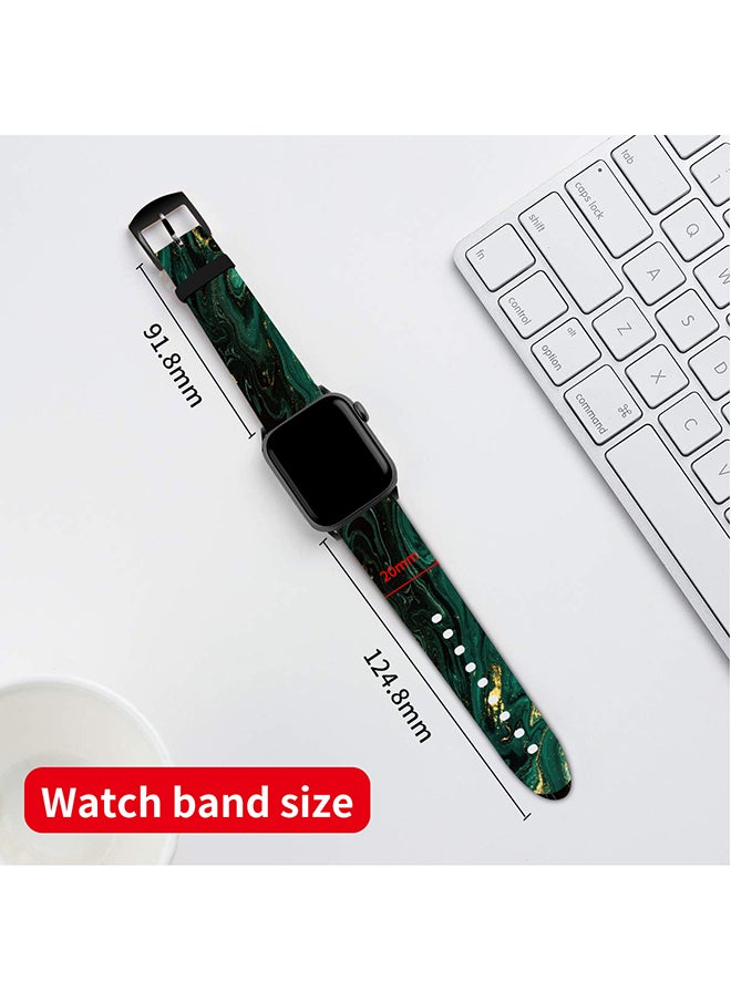 O Ozone - Silicone Straps For Apple Watch Series 10 9 8 7 6 5 4 SE 38/40/41/42mm Stylish Pattern Silicone Straps Watch Bands - Green Marble - Image 1