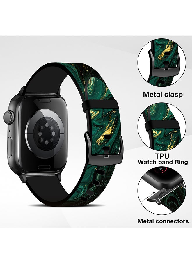 O Ozone - Silicone Straps For Apple Watch Series 10 9 8 7 6 5 4 SE 38/40/41/42mm Stylish Pattern Silicone Straps Watch Bands - Green Marble - Image 1