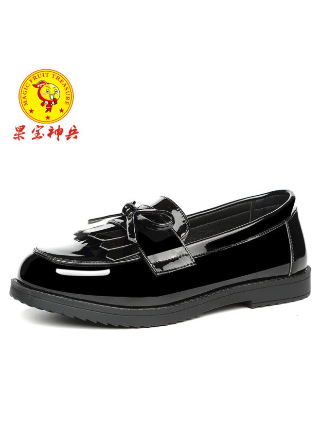 New Children's Doudou Girls' Shoes Princess Shoes British Small Leather Shoes Performance Black Soft Sole Shoes Fashion