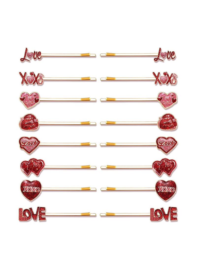 YAHPERN 1016PCS Valentines Day Hair Clips for Women Glitter Love Heart Hair Clips Sweet XOXO Bobby Hairpins Costume Party Valentines Day Accessory Gifts for Her 