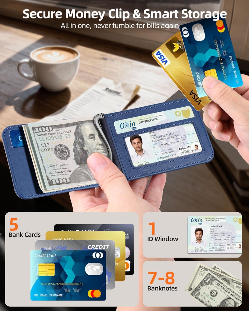 ExtreLife For Magsafe Wallet with Money Clip, Strongest Magnetic Wallet for iPhone 17/16/15/14/13/12 Series, Adjustable Stand, ID Window, 5 Card Holder, RFID Blocking, Not for 13/12 Mini, Navy Blue - Image 2