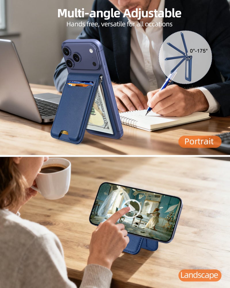 ExtreLife For Magsafe Wallet with Money Clip, Strongest Magnetic Wallet for iPhone 17/16/15/14/13/12 Series, Adjustable Stand, ID Window, 5 Card Holder, RFID Blocking, Not for 13/12 Mini, Navy Blue - Image 4