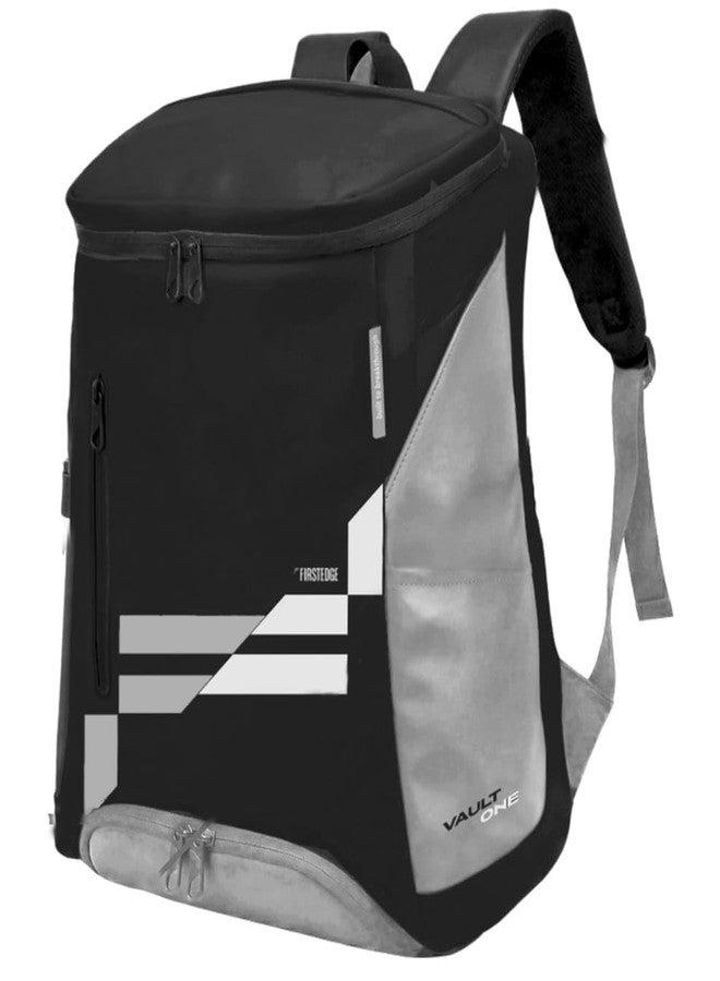 FIRSTEDGE Vault One Waterproof Sports & Office Bag with Shoe Compartment | Pickleball and Padel Tennis Bag | 30L Water Resistant | Easy Front Pocket Access | (Black & Grey) - Image 2