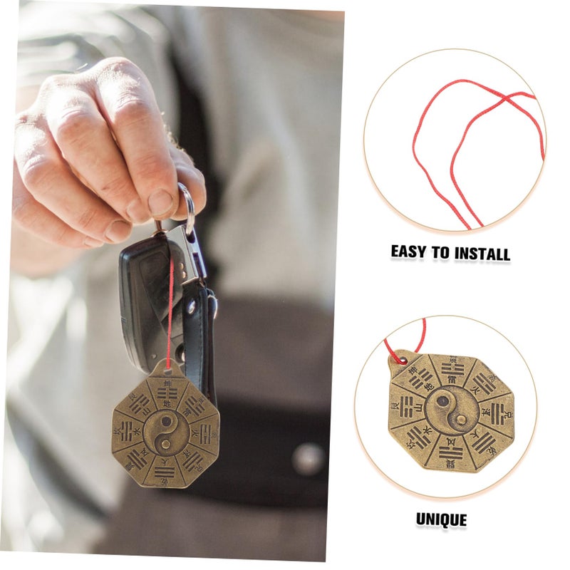 Vintage Brass Double Sided Bagua Keychain Feng Shui Charm Durable Copper Pendant For Car Keys - Image 4