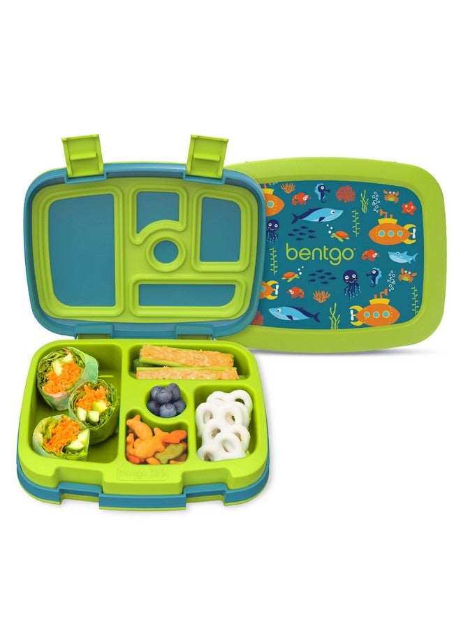 Bentgo صندوق غداء للأطفال من بنتغو بطبعات مقاوم للتسرب، 5 أقسام على طراز البنتو - أحجام مثالية للوجبات للأطفال من 3-7 سنوات، متين، مقاوم للسقوط، آمن في غسالة الصحون، ومصنوع من مواد خالية من BPA (غواصة) - Image 1