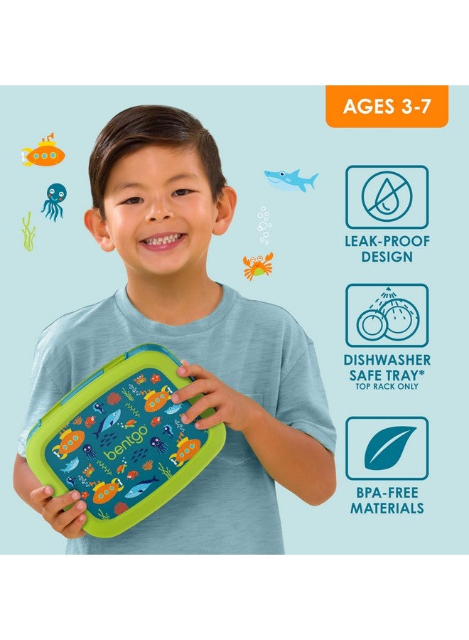 Bentgo صندوق غداء للأطفال من بنتغو بطبعات مقاوم للتسرب، 5 أقسام على طراز البنتو - أحجام مثالية للوجبات للأطفال من 3-7 سنوات، متين، مقاوم للسقوط، آمن في غسالة الصحون، ومصنوع من مواد خالية من BPA (غواصة) - Image 3