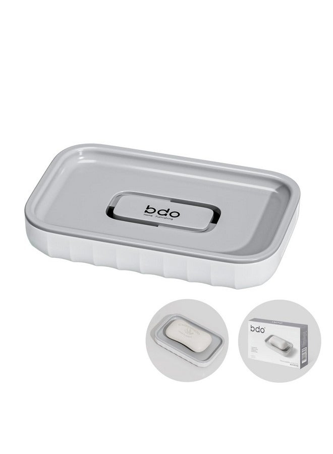 bdo Large Soap Dish Holder, Soap Case with Grooves Drain, Plastic Soap Holder, Soap Bar Container, Soap Saver for Shower, Bathroom, Kitchen,Without Cover Style,White - Image 1
