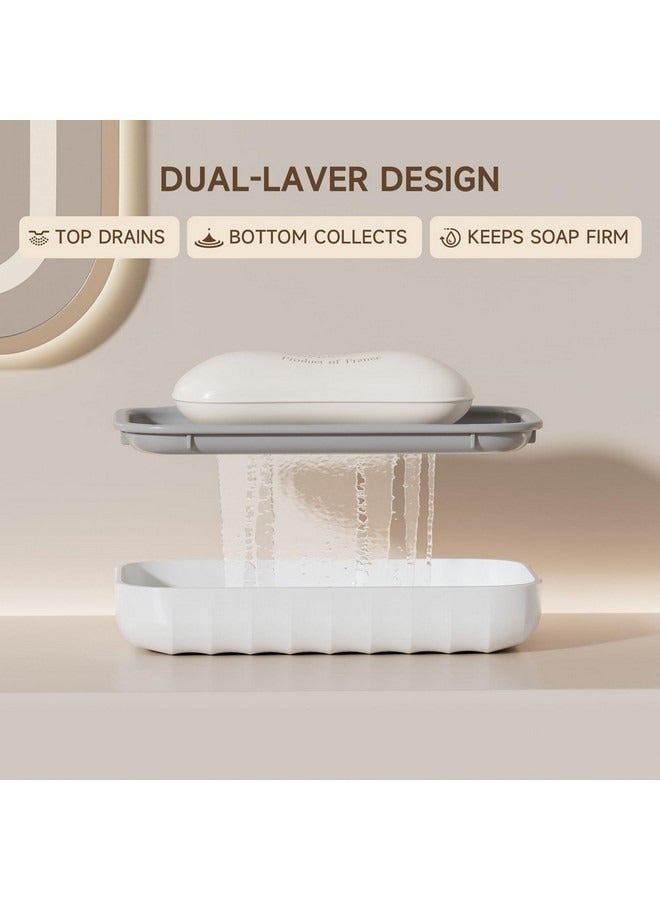 bdo Large Soap Dish Holder, Soap Case with Grooves Drain, Plastic Soap Holder, Soap Bar Container, Soap Saver for Shower, Bathroom, Kitchen,Without Cover Style,White - Image 2