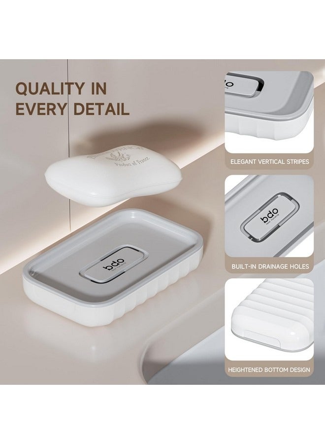 bdo Large Soap Dish Holder, Soap Case with Grooves Drain, Plastic Soap Holder, Soap Bar Container, Soap Saver for Shower, Bathroom, Kitchen,Without Cover Style,White - Image 4