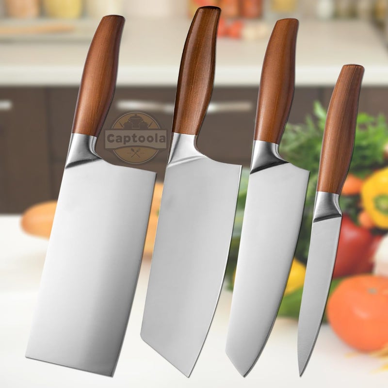 Captoola مجموعة سكاكين مطبخ احترافية من كابتولا من الفولاذ المقاوم للصدأ سكين لحم سكين شيف مع شارب سكاكين للتشديد اليدوي مجموعة من 4 - Image 4